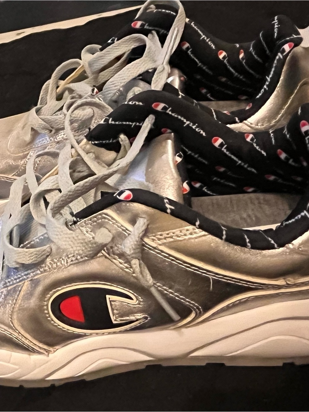 Champion Silver Metallic Logo Sneakers with Black Liner